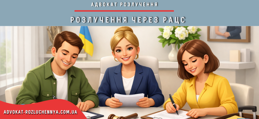 Розлучення через РАЦС у світлому інтер’єрі з позитивною атмосферою та символами мирного розірвання шлюбу