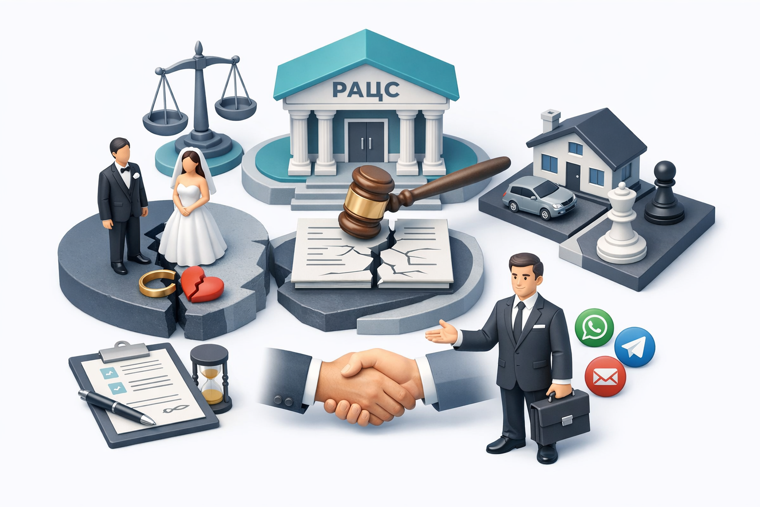 Розлучення через РАЦС, подружжя біля держоргану реєстрації, поділ майна та підтримка адвоката