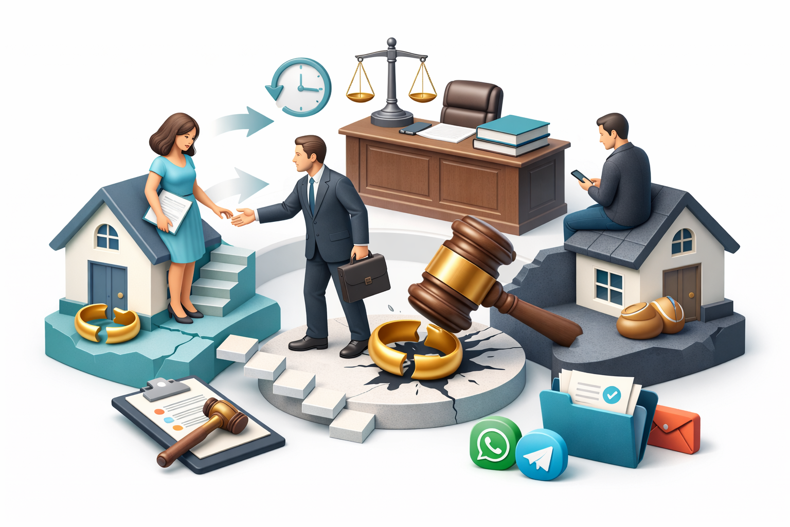 Розлучення в односторонньому порядку через суд із символом розірваного шлюбу та підтримкою адвоката